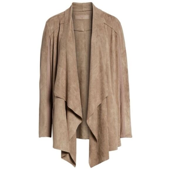 Blank NYC Taupe Faux Leather Suede Open Waterfall Drape Two Way Jacket Sz XS - Picture 6 of 16